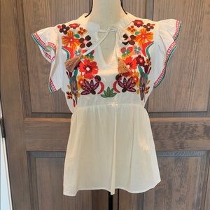 Embroidered Floral Cream Top